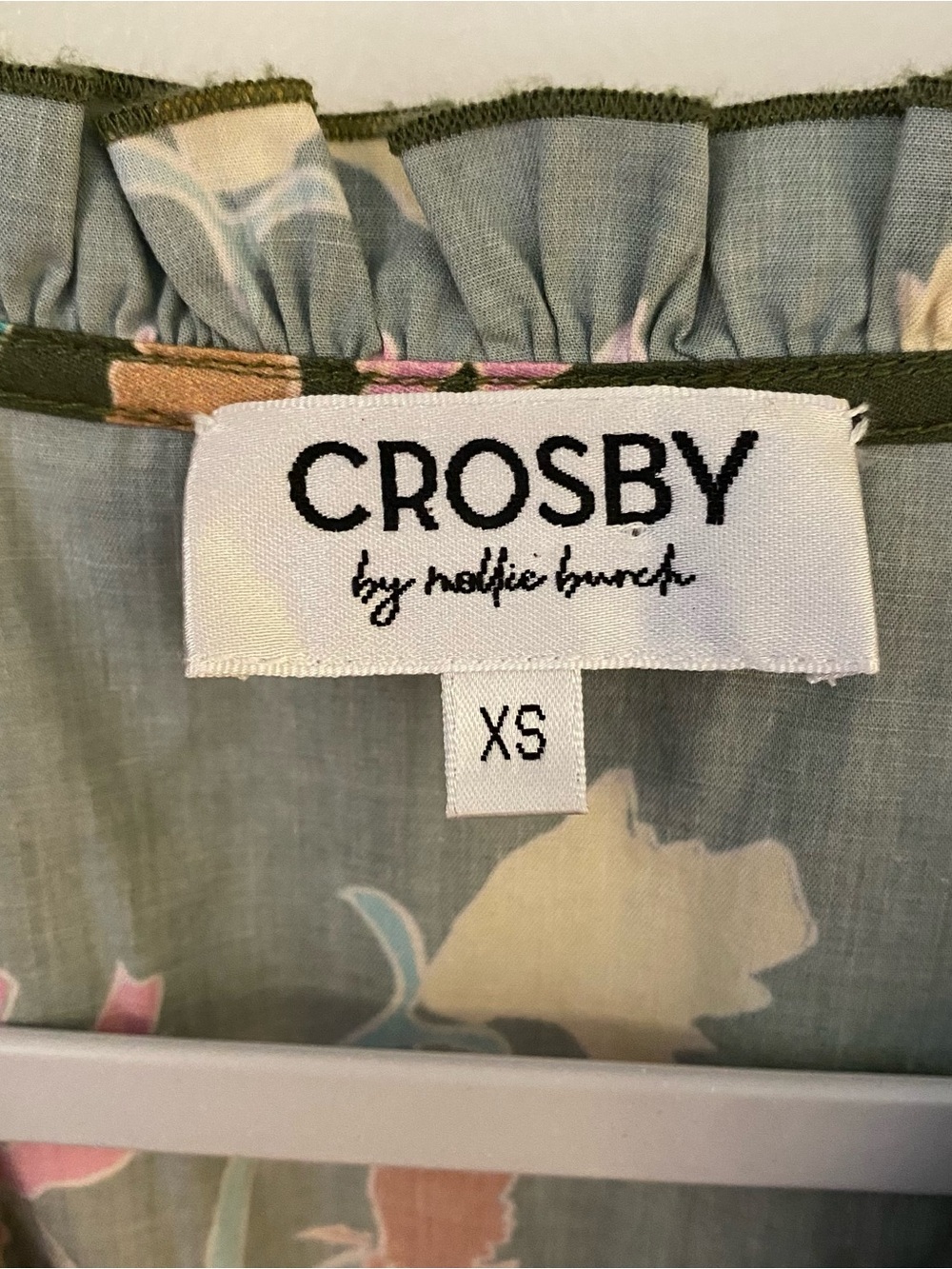 CROSBY by Mollie Burch Olive Floral Ruffle Dress with Pink Scallop Trim - Picture 2 of 8